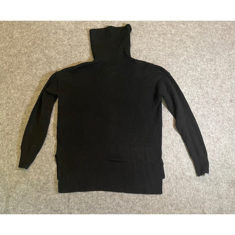 Black Turtleneck Sweater Long Sleeve Relaxed Fit Side Slit Pullover Knit Top
